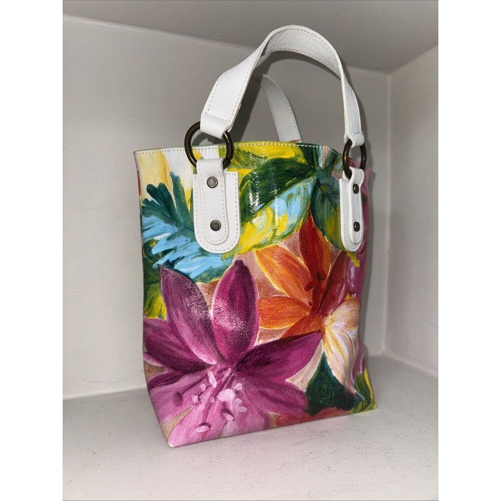 Gorgeous Maurizio Taiuti Floral Leather Shoulder Bag Tote Made In Italy
